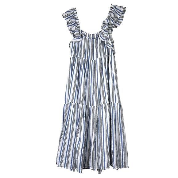 Apiece Apart Ossetia Tiers Dress Seaside Striped Midi Ruffle Sleeveless Sz 2 - Picture 5 of 5